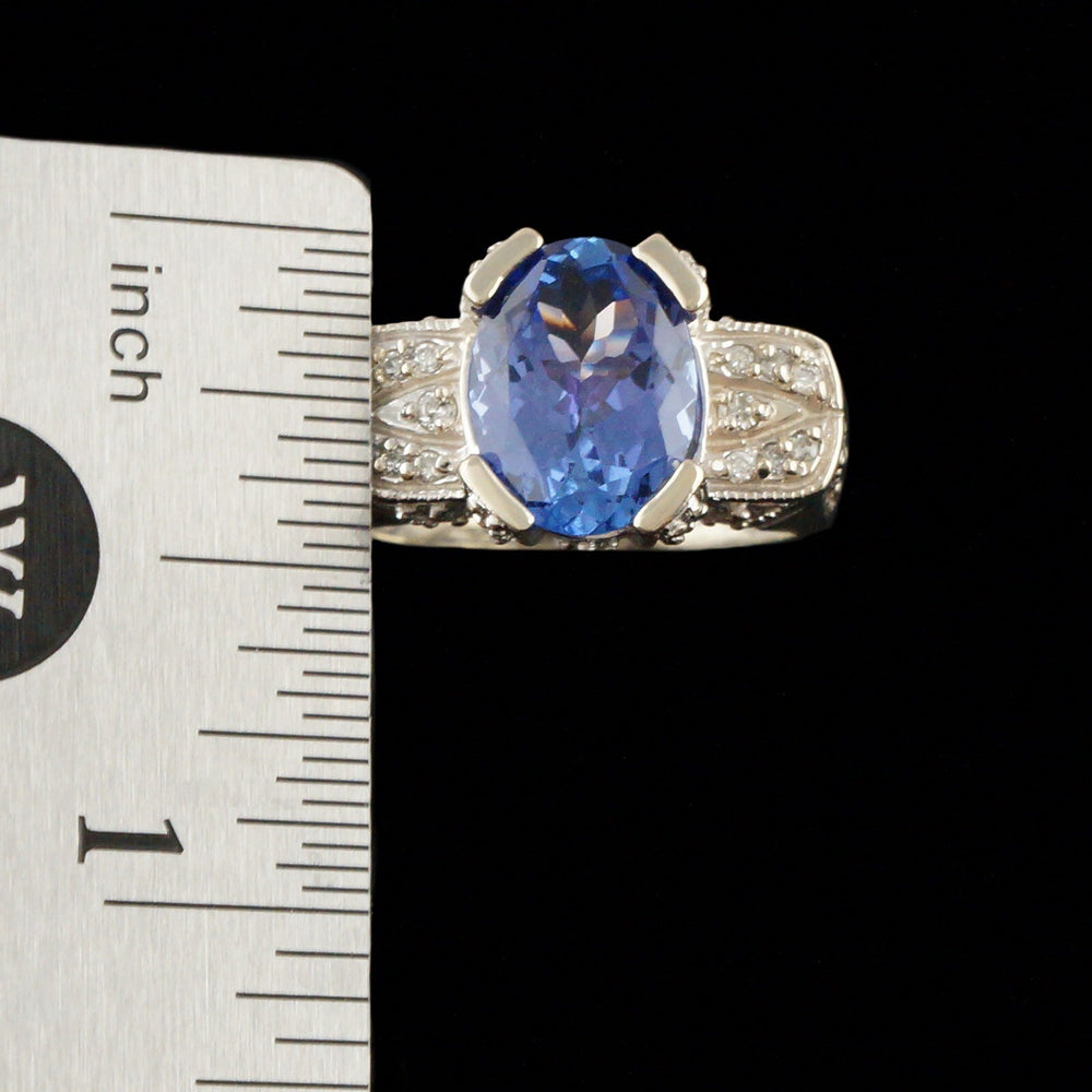 Art Deco Style Solid 14K White Gold, 3.86 Ct Tanzanite & .48 CTW Diamond Ring, Olde Towne Jewelers, Santa Rosa CA.