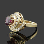 Solid 14K Yellow Gold, Grape Garnet & Diamond Halo Estate Cocktail Ring, Olde Towne Jewelers, Santa Rosa CA.