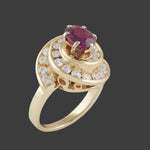 Solid 14K Yellow Gold, Grape Garnet & Diamond Halo Estate Cocktail Ring, Olde Towne Jewelers, Santa Rosa CA.