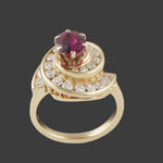 Solid 14K Yellow Gold, Grape Garnet & Diamond Halo Estate Cocktail Ring, Olde Towne Jewelers, Santa Rosa CA.