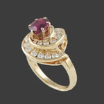 Solid 14K Yellow Gold, Grape Garnet & Diamond Halo Estate Cocktail Ring, Olde Towne Jewelers, Santa Rosa CA.