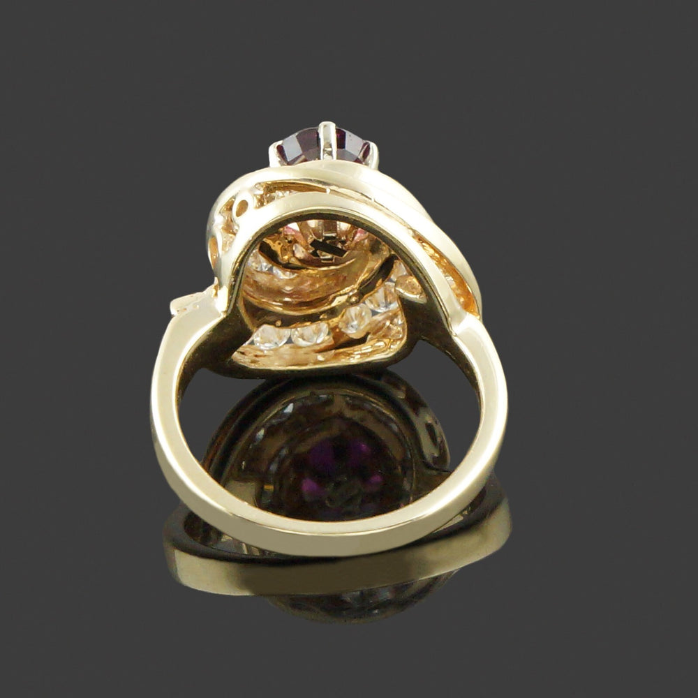 Solid 14K Yellow Gold, Grape Garnet & Diamond Halo Estate Cocktail Ring, Olde Towne Jewelers, Santa Rosa CA.