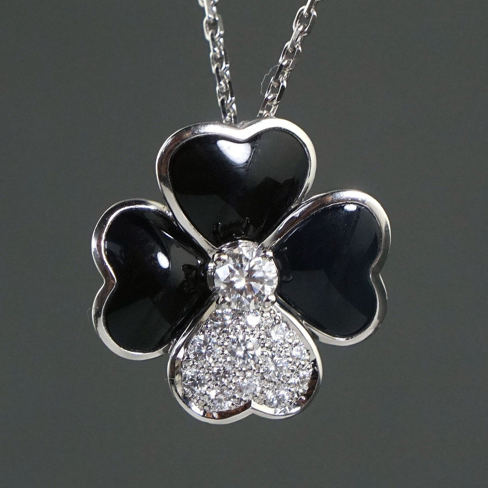 Van Cleef & Arpels Solid 18K Gold Onyx & Diamond Cosmos Pendant 16" Necklace