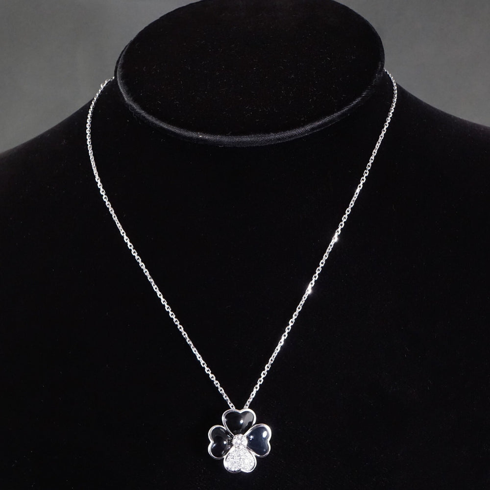 Van Cleef & Arpels Solid 18K Gold Onyx & Diamond Cosmos Pendant 16" Necklace, Olde Towne Jewelers, Santa Rosa CA.