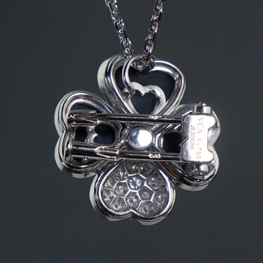 Van Cleef & Arpels Solid 18K Gold Onyx & Diamond Cosmos Pendant 16" Necklace, Olde Towne Jewelers, Santa Rosa CA.
