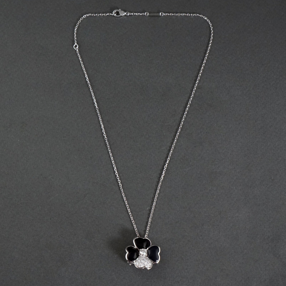 Van Cleef & Arpels Solid 18K Gold Onyx & Diamond Cosmos Pendant 16" Necklace, Olde Towne Jewelers, Santa Rosa CA.
