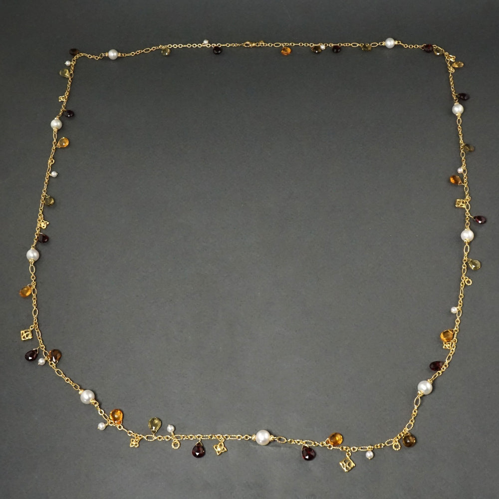 David Yurman Solid 18K Gold Pearl, Garnet, Quartz, Citrine Bijoux 46" L Necklace, Olde Towne Jewelers, Santa Rosa CA.