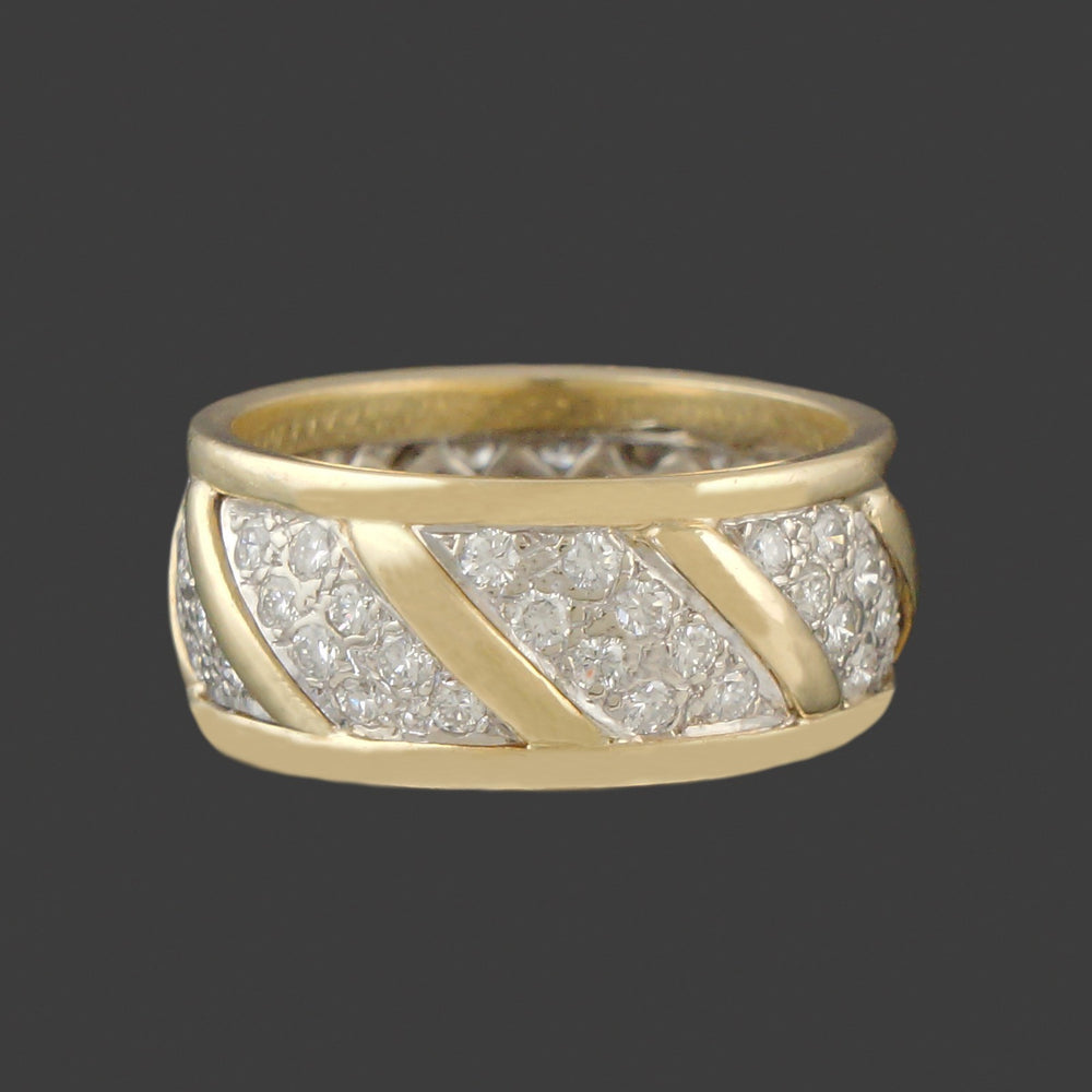Wide Vintage Solid 18K Gold & 1.25 CTW Diamond Cigar Wedding Band Estate Ring, Olde Towne Jewelers, Santa Rosa CA.