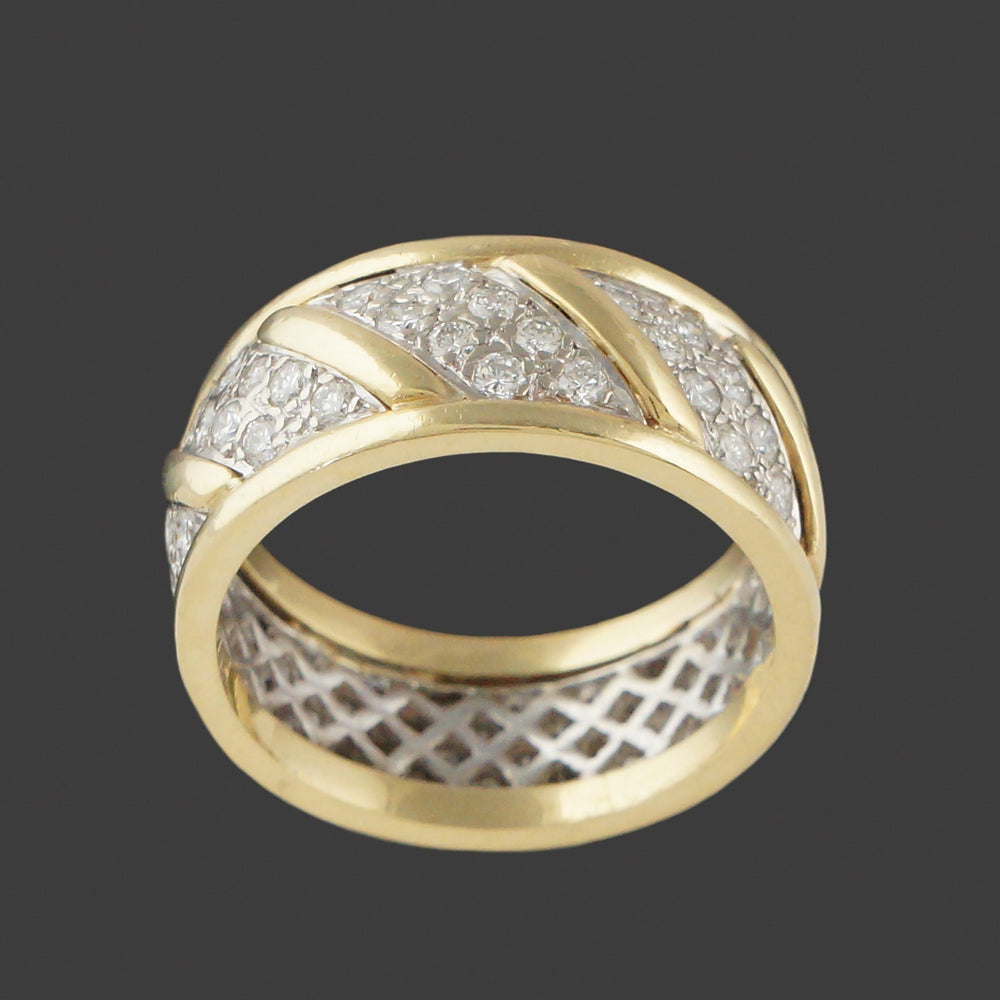 Wide Vintage Solid 18K Gold & 1.25 CTW Diamond Cigar Wedding Band Estate Ring, Olde Towne Jewelers, Santa Rosa CA.