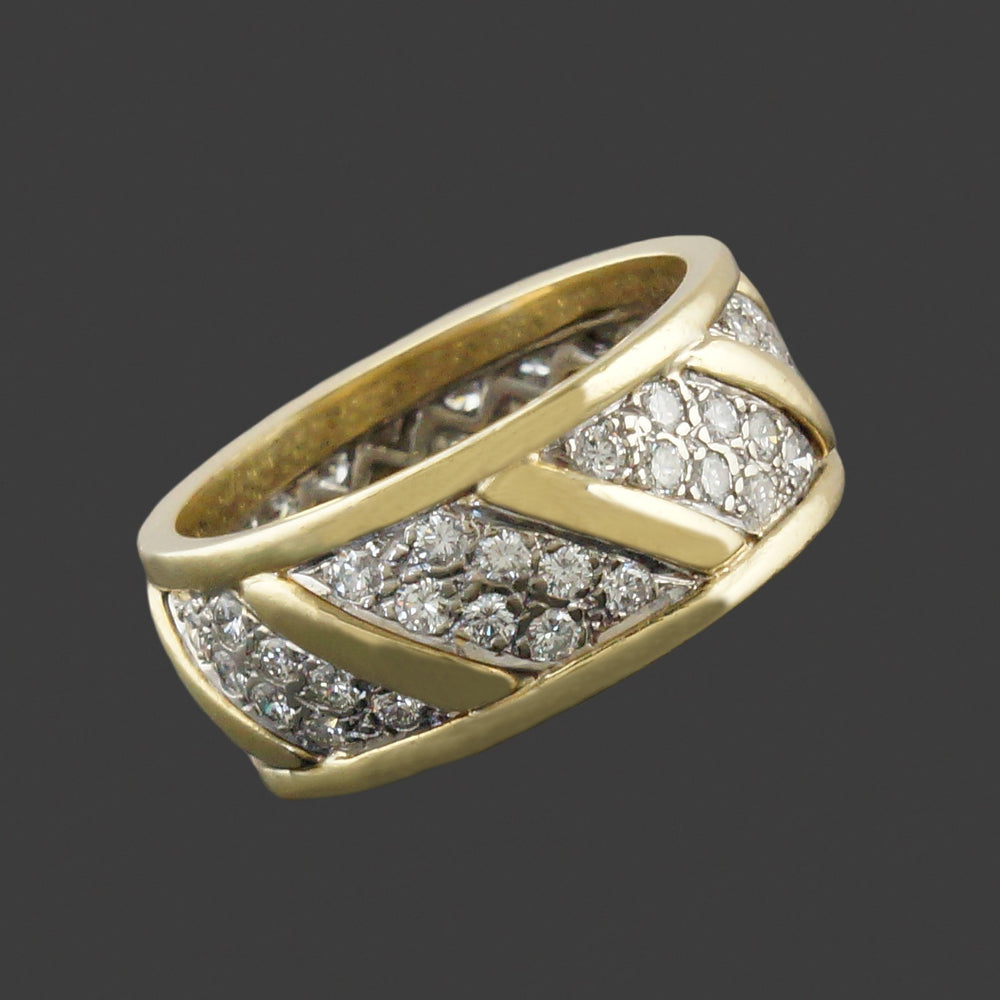 Wide Vintage Solid 18K Gold & 1.25 CTW Diamond Cigar Wedding Band Estate Ring, Olde Towne Jewelers, Santa Rosa CA.