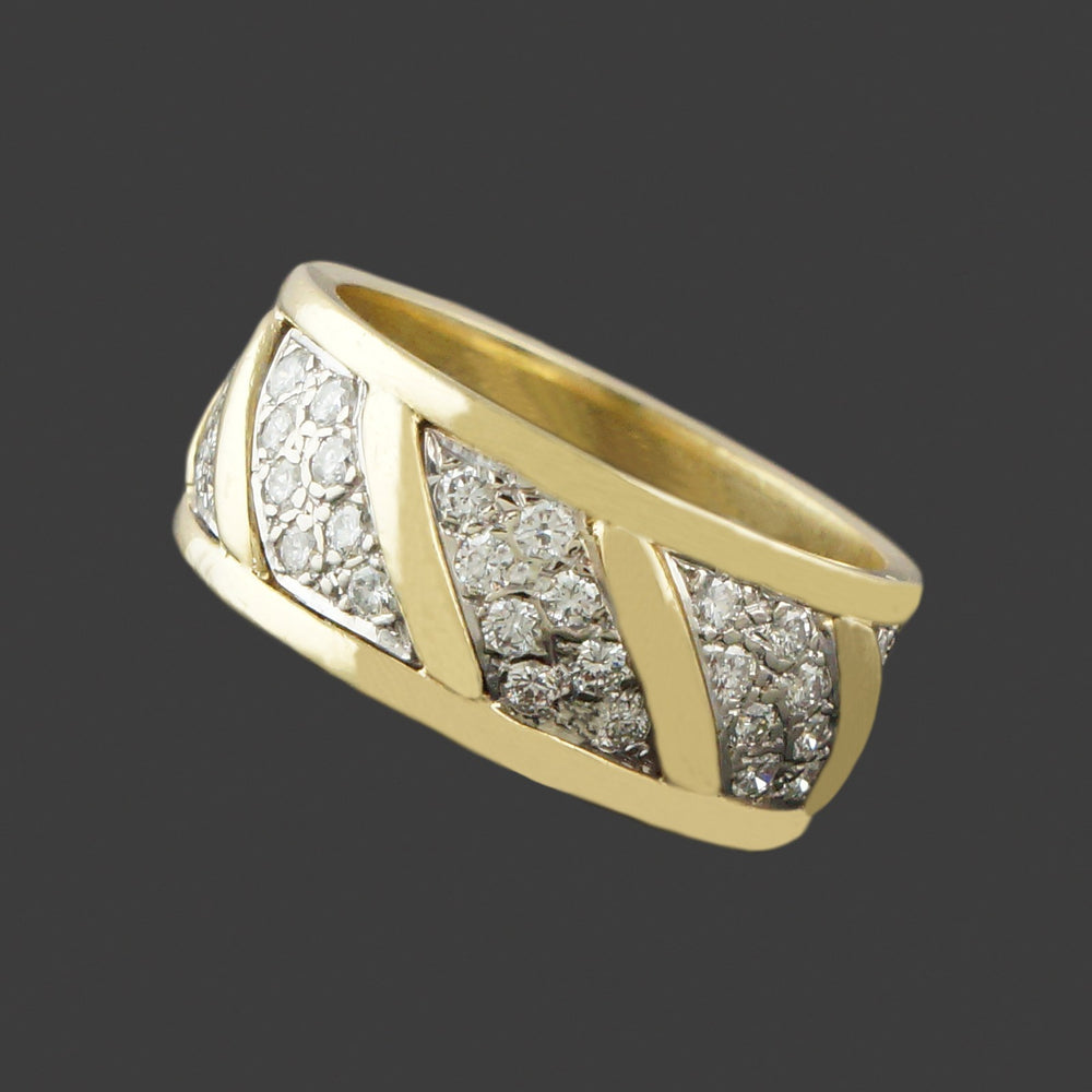Wide Vintage Solid 18K Gold & 1.25 CTW Diamond Cigar Wedding Band Estate Ring, Olde Towne Jewelers, Santa Rosa CA.