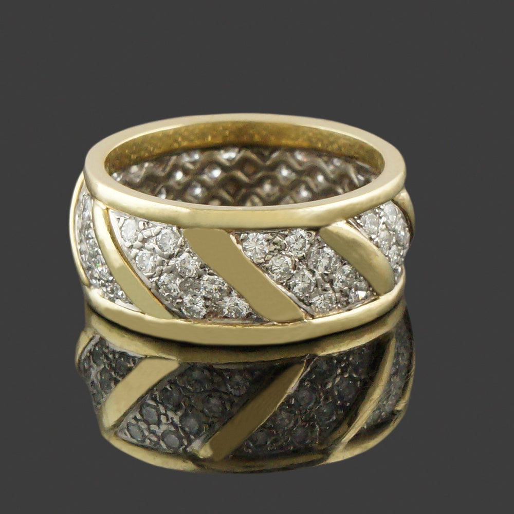 Wide Vintage Solid 18K Gold & 1.25 CTW Diamond Cigar Wedding Band Estate Ring, Olde Towne Jewelers, Santa Rosa CA.