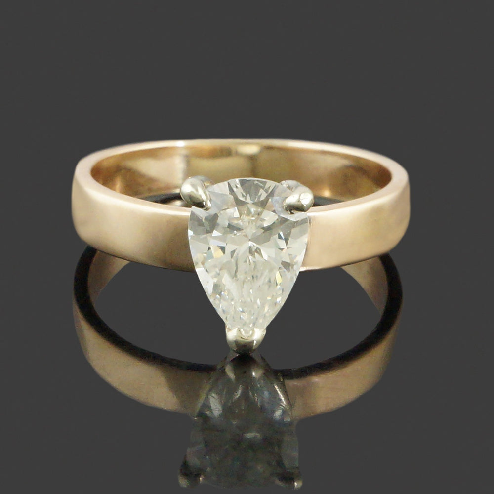 Solid 14K Yellow Gold & 1.70 Ct. Pear Shape Diamond Solitaire Engagement Ring