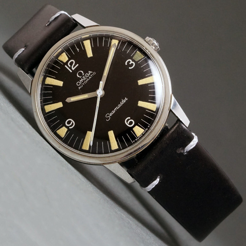 Stunning 1965 Omega 165.002 Seamaster Stainless Steel Rare Military Dial Watch
