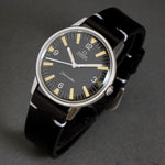 Stunning 1965 Omega 165.002 Seamaster Stainless Steel Rare Military Dial Watch, Olde Towne Jewelers, Santa Rosa CA.