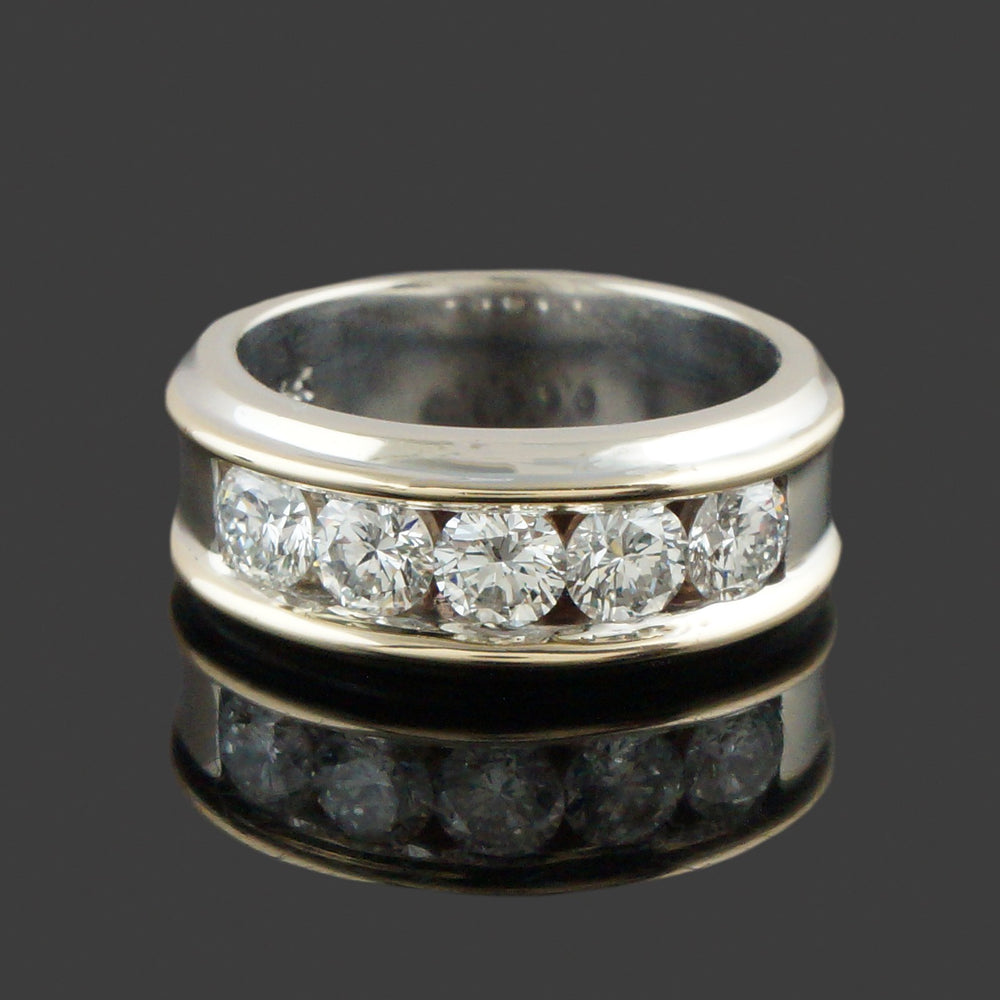 Two Tone Solid 14K Gold & 1.75 CTW Channel Diamond Wedding Band Anniversary Ring