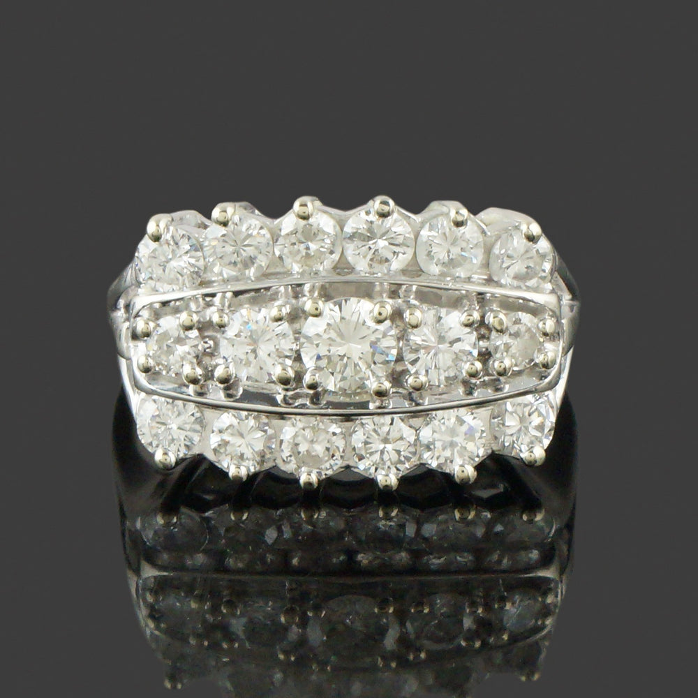 Solid 14K White Gold & 2.00 CTW Three Row Diamond Wedding Band, Anniversary Ring