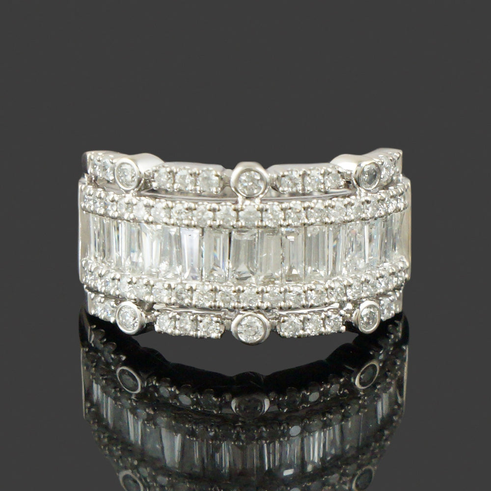 Solid 14K Gold, 1.22 CTW Round & Baguette Diamond Wedding Band, Anniversary Ring