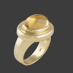 Heavy Solid 14K Yellow Gold & Oval Citrine Cabochon Estate Cocktail Ring