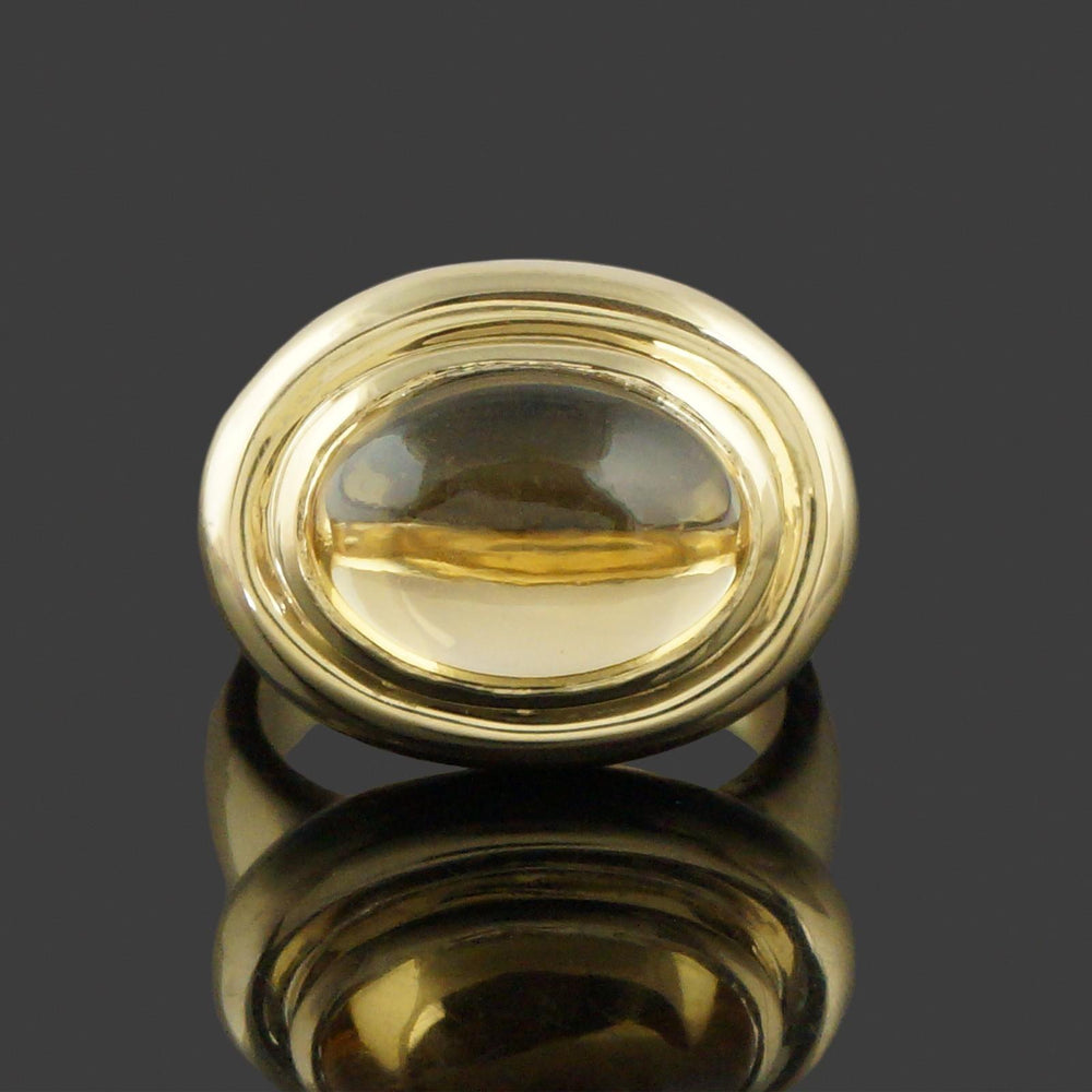 Heavy Solid 14K Yellow Gold & Oval Citrine Cabochon Estate Cocktail Ring, Olde Towne Jewelers, Santa Rosa CA.