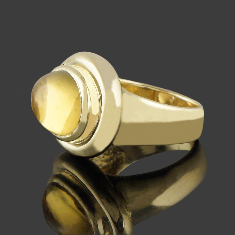 Heavy Solid 14K Yellow Gold & Oval Citrine Cabochon Estate Cocktail Ring, Olde Towne Jewelers, Santa Rosa CA.