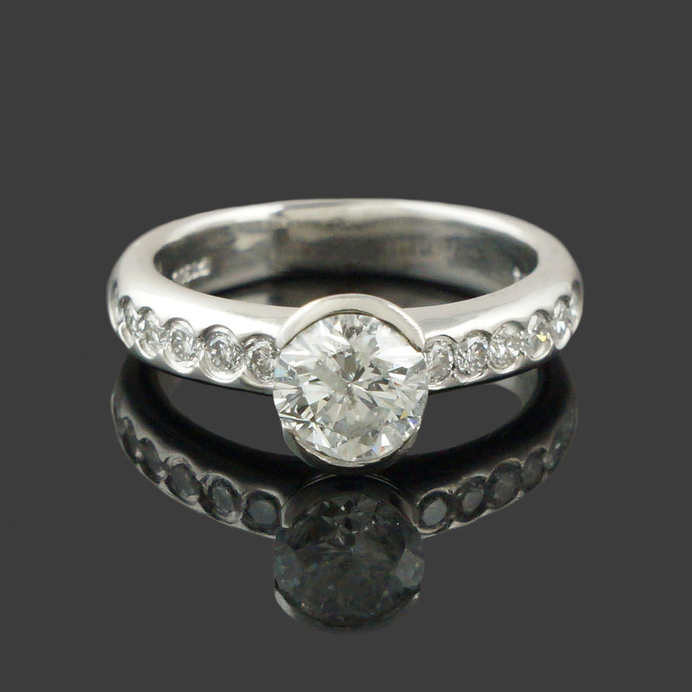 Platinum 1.51 CTW Demi Bezel Diamond Half Eternity Wedding Band, Engagement Ring