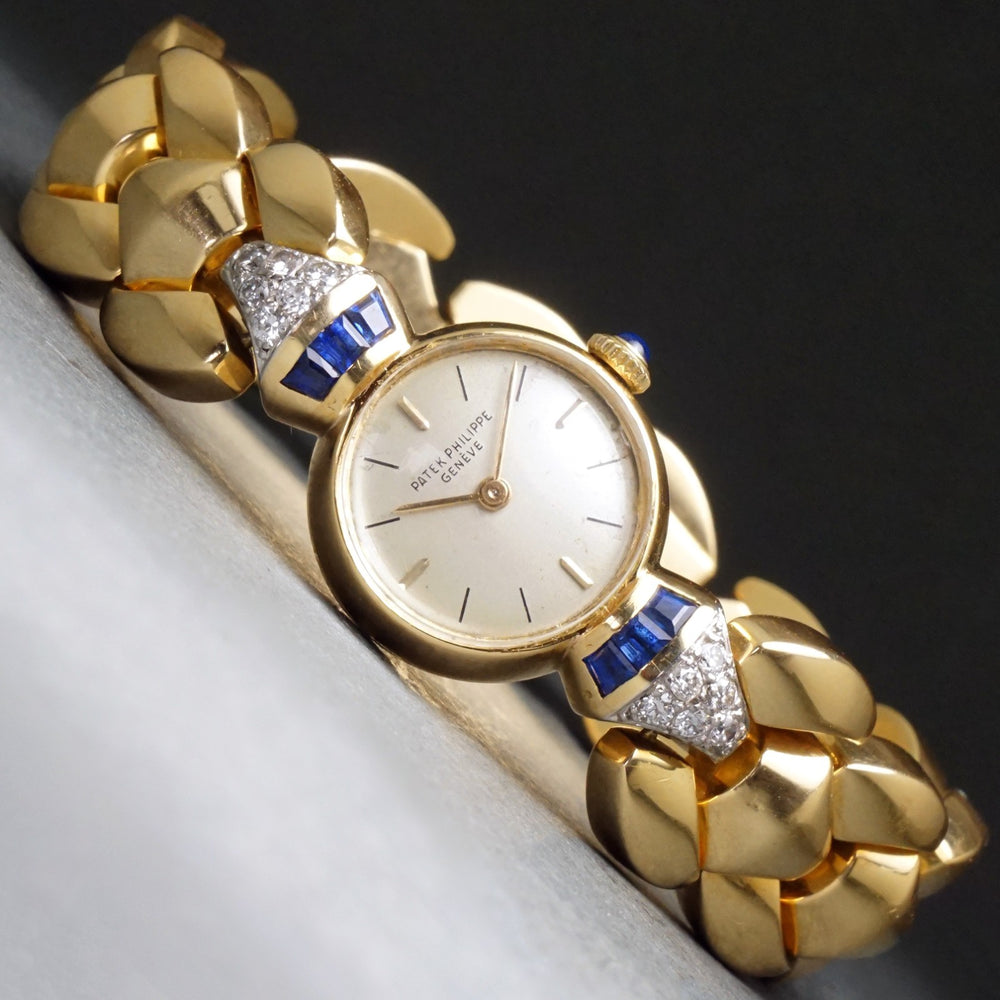 Vintage Patek Philippe Solid 18K Gold Diamond & Sapphire Lady's Bracelet Watch