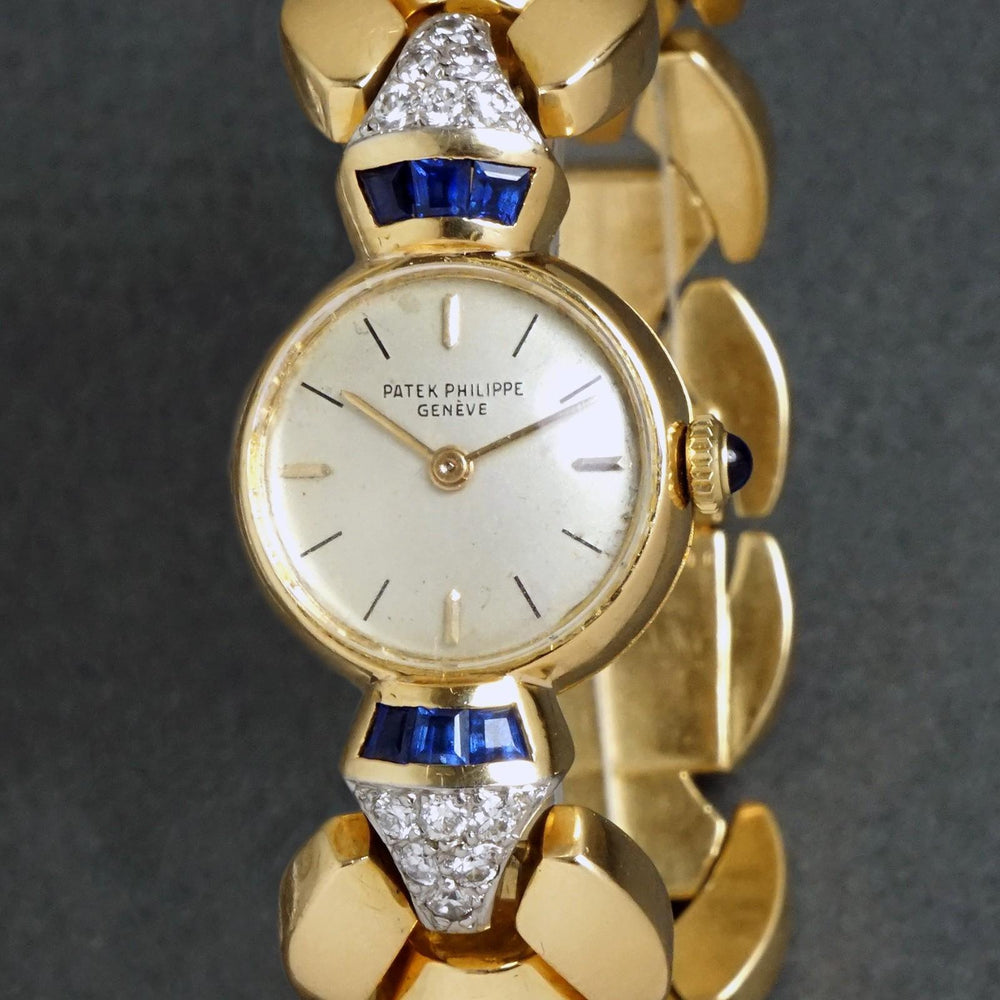 Vintage Patek Philippe Solid 18K Gold Diamond & Sapphire Lady's Bracelet Watch, Olde Towne Jewelers, Santa Rosa CA.