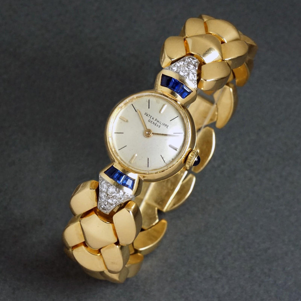 Vintage Patek Philippe Solid 18K Gold Diamond & Sapphire Lady's Bracelet Watch, Olde Towne Jewelers, Santa Rosa CA.