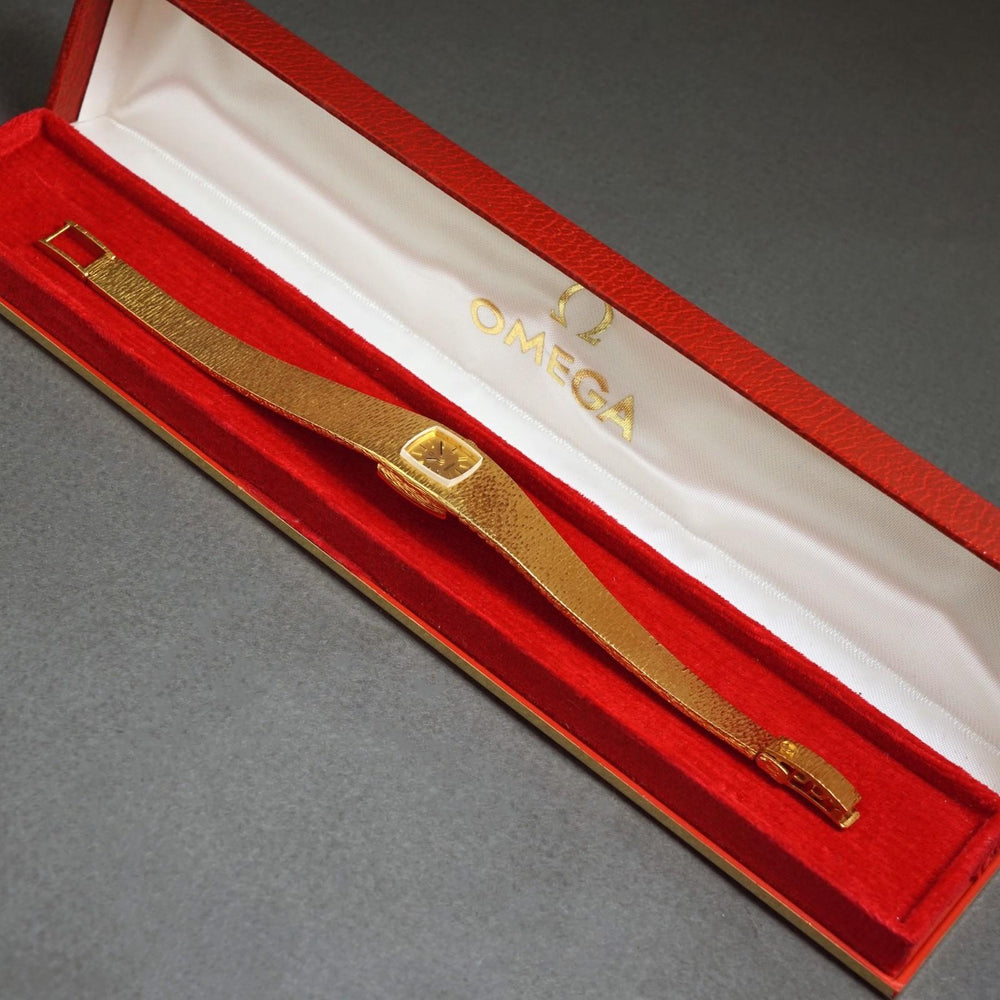 Stunning 1967 Omega Solid 18K Gold Lady's Bracelet Watch MINT w/Original Box, Olde Towne Jewelers, Santa Rosa CA.