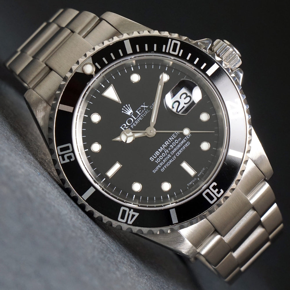 Stunning 2002 Rolex 16610 Submariner Stainless Steel Watch SEL, Holes Case, XLNT