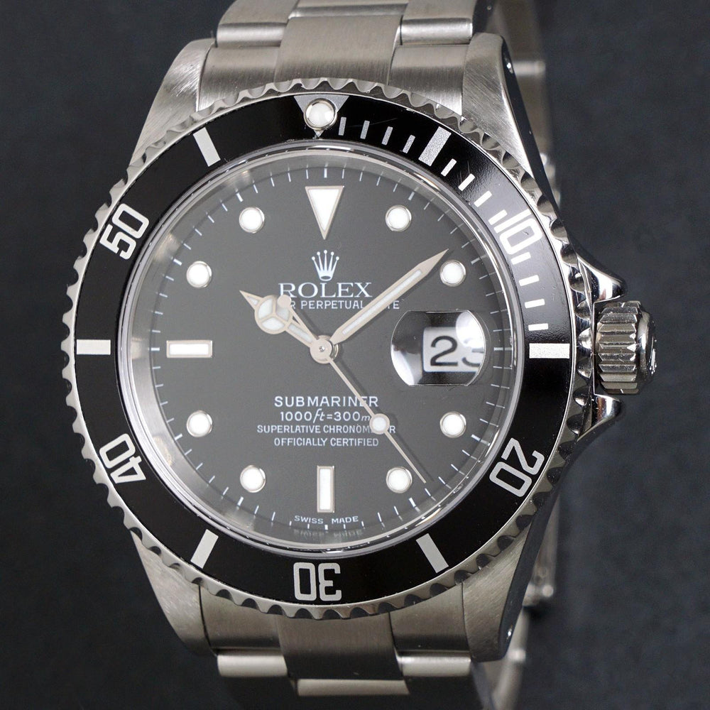 Stunning 2002 Rolex 16610 Submariner Stainless Steel Watch SEL, Holes Case, XLNT Olde Towne Jewelers, Santa Rosa CA.