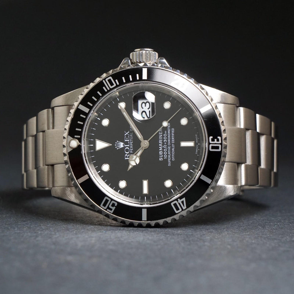 Stunning 2002 Rolex 16610 Submariner Stainless Steel Watch SEL, Holes Case, XLNT Olde Towne Jewelers, Santa Rosa CA.
