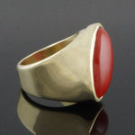Massive Modernist Solid 18K Yellow Gold & Oval Coral Cabochon Estate Ring, Olde Towne Jewelers, Santa Rosa CA.