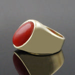 Massive Modernist Solid 18K Yellow Gold & Oval Coral Cabochon Estate Ring, Olde Towne Jewelers, Santa Rosa CA.