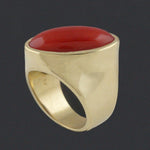 Massive Modernist Solid 18K Yellow Gold & Oval Coral Cabochon Estate Ring, Olde Towne Jewelers, Santa Rosa CA.