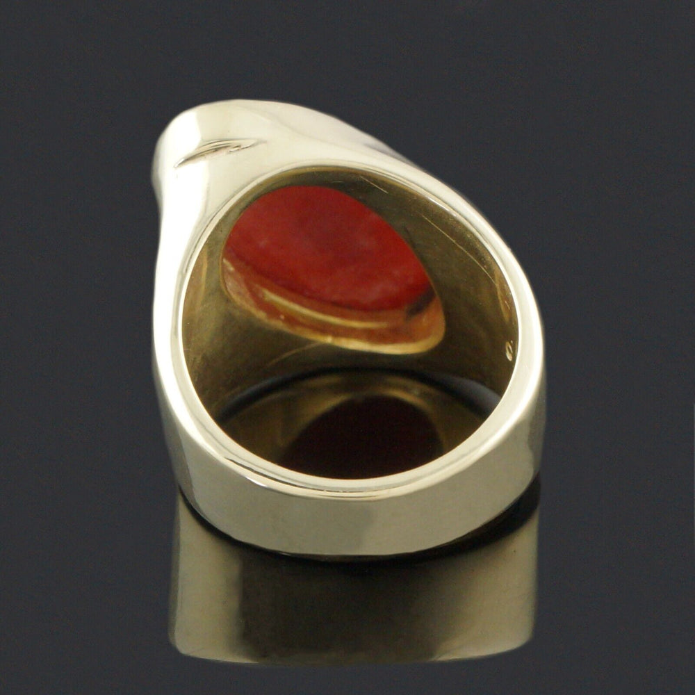 Massive Modernist Solid 18K Yellow Gold & Oval Coral Cabochon Estate Ring, Olde Towne Jewelers, Santa Rosa CA.