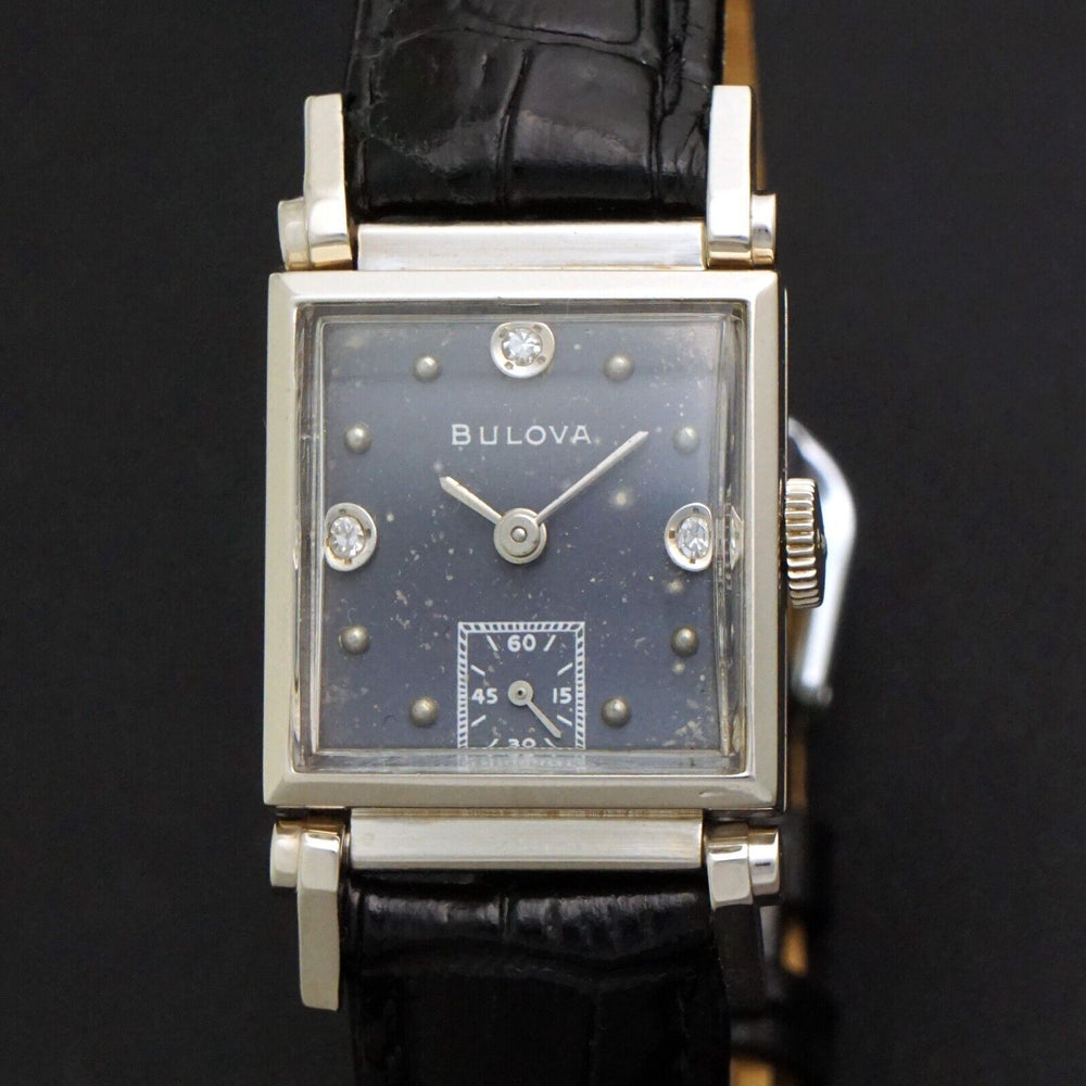 Rare 1950s Bulova Solid 14K White Gold Flexible Lug Diamond Dial Driver's Watch, Olde Towne Jewelers, Santa Rosa CA.