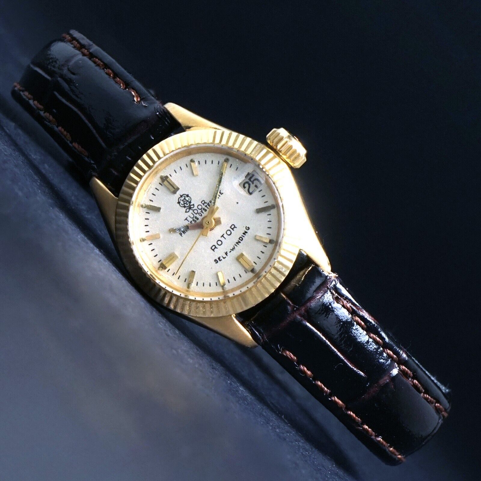 Rare 1967 Tudor Princess Oyster Date Solid 18K Gold Woman's Watch