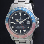 Stunning 1978 Rolex 1675 GMT Master Stainless Steel Man's Watch Faded Pepsi, Olde Towne Jewelers, Santa Rosa CA.