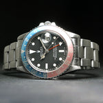 Stunning 1978 Rolex 1675 GMT Master Stainless Steel Man's Watch Faded Pepsi, Olde Towne Jewelers, Santa Rosa CA.