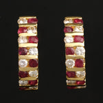 Solid 14K Yellow Gold 2.40 CTW Ruby & 1.76 CTW Diamond 3/4" Huggie Hoop Earrings, Olde Towne Jewelers, Santa Rosa CA.