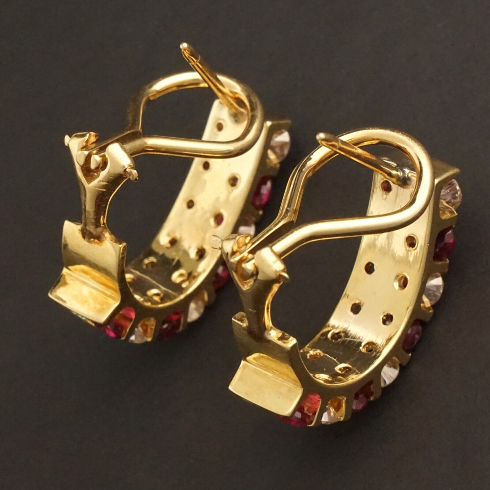 Solid 14K Yellow Gold 2.40 CTW Ruby & 1.76 CTW Diamond 3/4" Huggie Hoop Earrings, Olde Towne Jewelers, Santa Rosa CA.