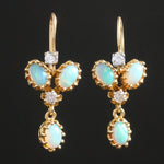 Etruscan Style Solid 14K Yellow Gold, Opal & Diamond Drop Dangle Estate Earrings