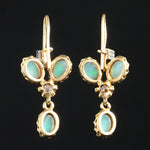 Etruscan Style Solid 14K Yellow Gold, Opal & Diamond Drop Dangle Estate Earrings