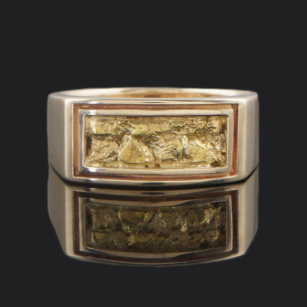 Solid 14K Yellow Gold & Natural Gold Nugget Gentleman's Band, Estate Ring, Olde Towne Jewelers, Santa Rosa CA.