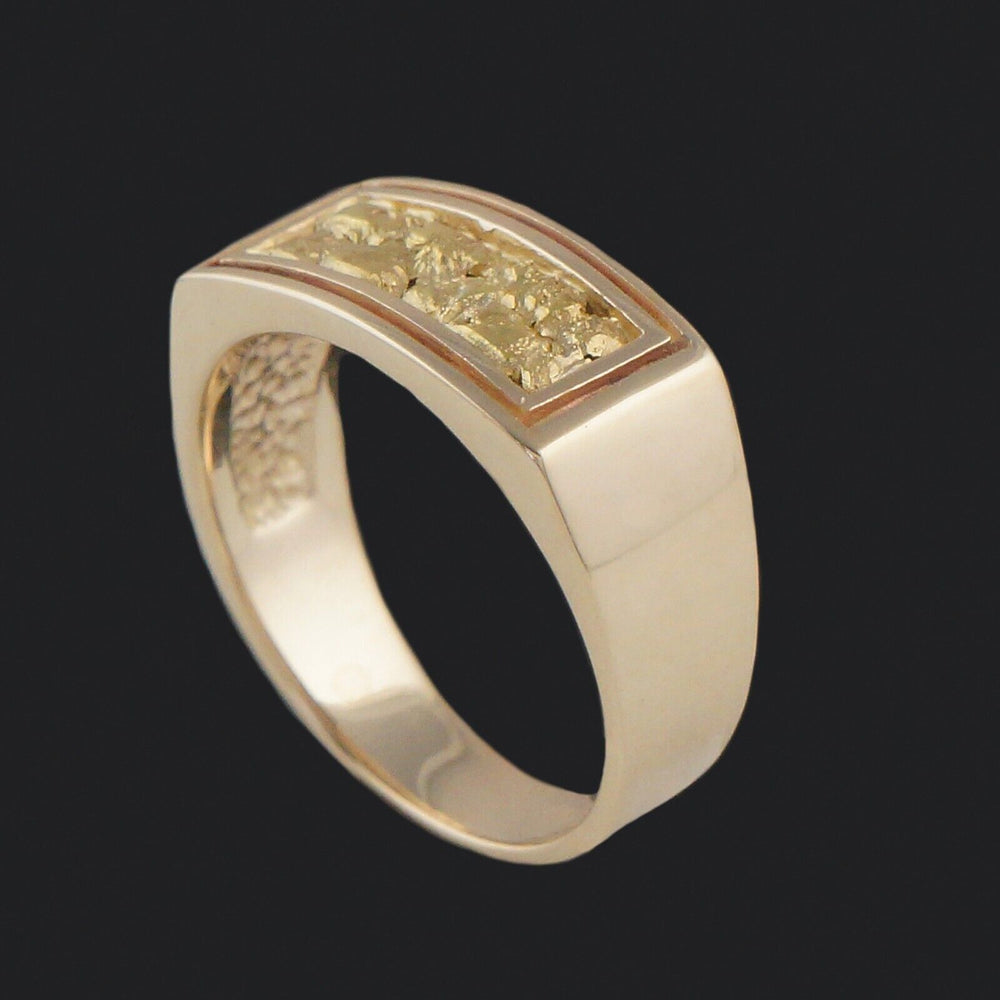 Solid 14K Yellow Gold & Natural Gold Nugget Gentleman's Band, Estate Ring, Olde Towne Jewelers, Santa Rosa CA.