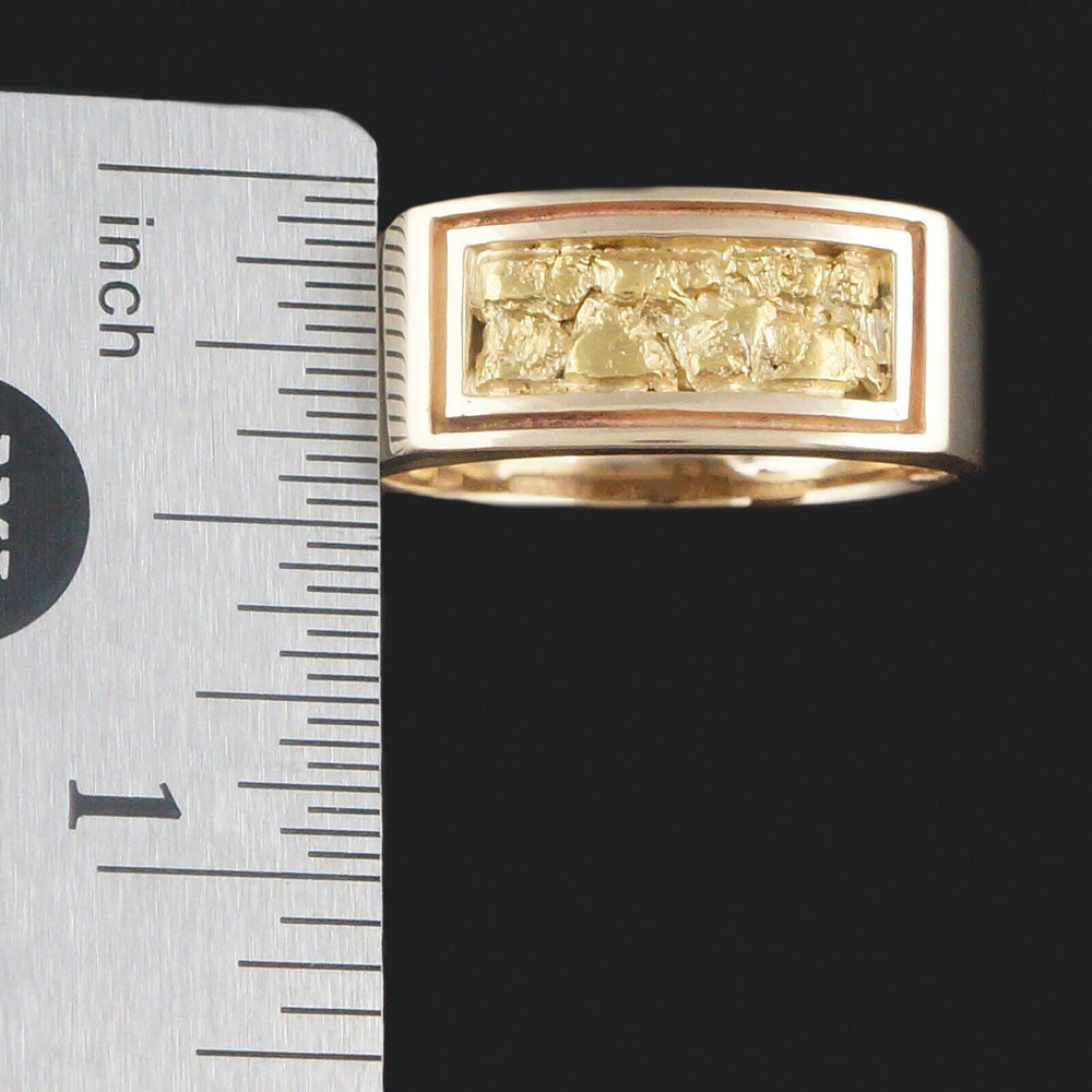 Solid 14K Yellow Gold & Natural Gold Nugget Gentleman's Band, Estate Ring, Olde Towne Jewelers, Santa Rosa CA.