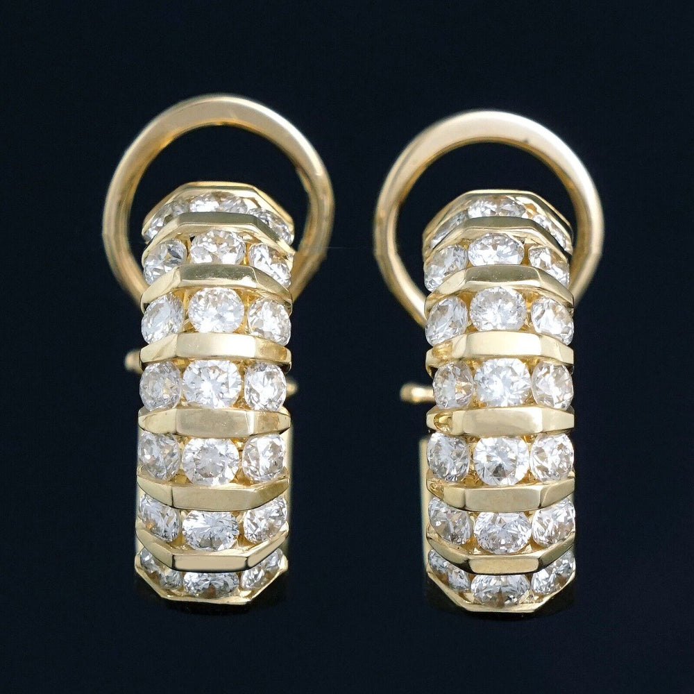 Modernist Solid 14K Gold 1.05 CTW Channel Set Diamond 5/8" Huggie Hoop Earrings, Olde Towne Jewelers, Santa Rosa CA.