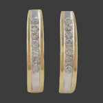 Modernist Two Tone Solid 14K Gold & Diamond 3/4" J Half Hoop Estate Earrings, Olde Towne Jewelers, Santa Rosa CA.